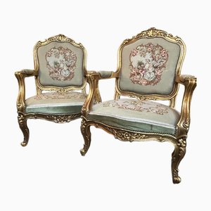 Louis XV Stühle aus vergoldetem Holz & Gobelin, 2er Set