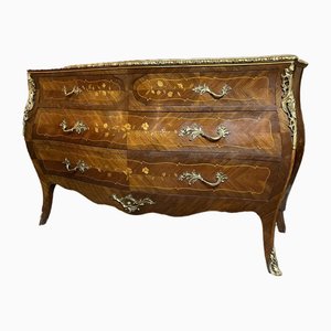 Large Marquetry Inlay Bombe Chest of Drawers