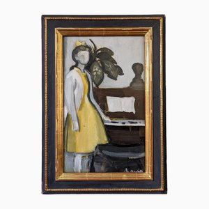 By the Piano, 1950s, Gouache, Framed