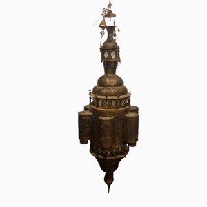 Islamic Lantern Hanging Light in Pierced Brass in the style of Moresco