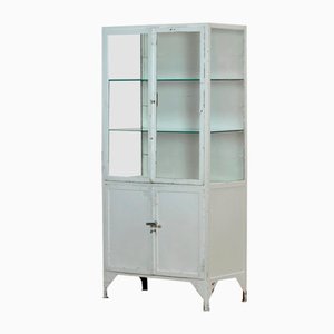 Medical Iron and Glass Cabinet, 1930s