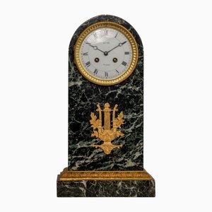 French Empire Green Marble Clock by Moulés, 1840s