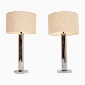 Large Vintage Chrome Table Lamps, 1970, Set of 2