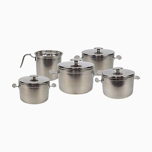 Mid-Century Modern Stainless Steel Pans by Dick Simonis for Gero, Set of 5