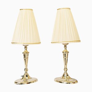 Table Lamps Alpaca with Oval Base and Fabric Shades, Vienna, 1920s, Set of 2