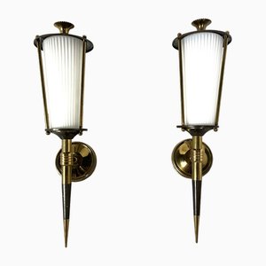Vintage Wall Sconces attributed to Maison Arlus, 1950s, Set of 2