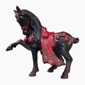 Vintage Black Cast Iron War Horse Figurine, Japan, 1950s