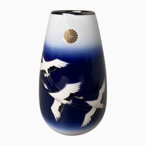Fukagawa Porcelain Cloisonné Crane Vase, Japan, 1988
