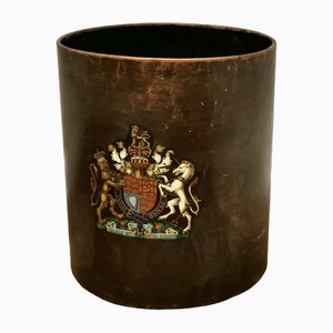 Leather Coat of Arms Waste Paper Basket, 1950s