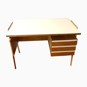 Desk in Beech and White Glass, Italy, 1950s
