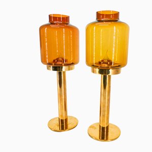Candleholders in Brass and Yellow Glass by Hans-Agne Jakobsson for Markaryd, 1960s, Set of 2