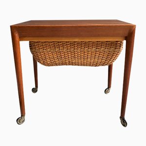 Danish Teak Sewing Table with Basket and Trays, 1960s