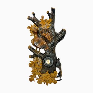 Carved Wood Black Forest Wall Sculpture Telephone with Bird, 1920s