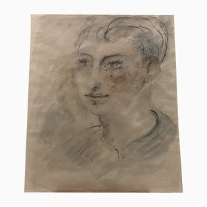 Filippo De Pisis, Androgynous Youth, 1940, Pencil & Watercolor on Paper