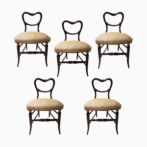 Napoleon III Heart-Shaped Balloon Back Chairs with Golden Accents, Set of 5