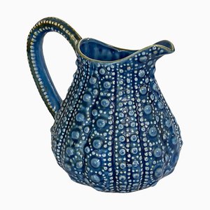 Majolica Pitcher in Blue and White Color, France, 1890s