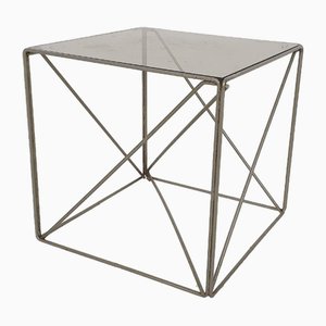 Metal and Glass Isocele Side Table attributed to Max Sauze, France, 1960s