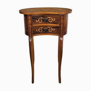 Antique Italian Marquetry Kidney-Shaped Walnut Side Table with Two Drawers, 1890s