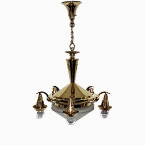 Austrian Brass Chandelier in the Style of Dagobert Peche, 1910s