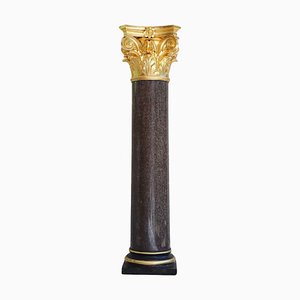 Large Neoclassical Red Granite and Gilt Bronze Column, 1950s