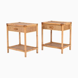 Mid-Century French Riviera Nightstands in Bamboo and Rattan, Italy, 1970s, Set of 2