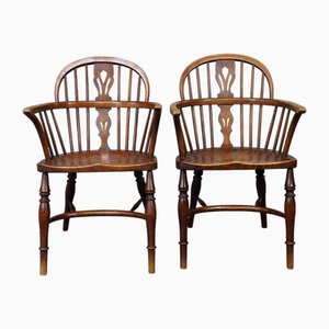 19th Century English Windsor Armchairs with Low Back, Set of 2
