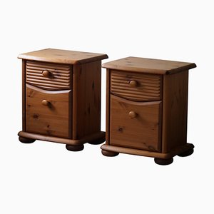 Brutalist Night Stands with Drawers in Pine, Denmark, 1980s, Set of 2
