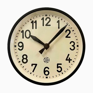 Horloge Murale d'Usine Industrielle Noire de Chronotechna, 1950s