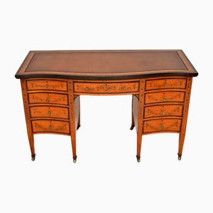 Antique Victorian Inlaid Satinwood and Leather Top Desk, 1890