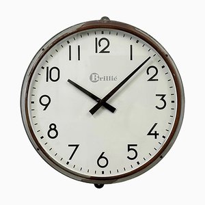 Reloj de pared de fábrica francés vintage gris de Brillié, años 50