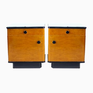 Mid-Century Bedside Tables in Oak with Glass Tops from Up Závody, 1960s, Set of 2