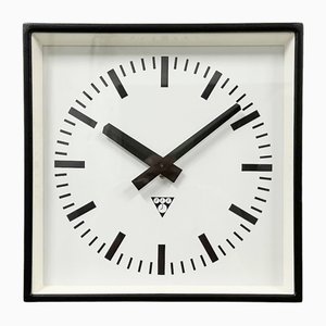 Black Industrial Square Wall Clock from Pragotron, 1970s