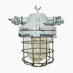Industrial Grey Bunker Ceiling Light with Iron Cage from Elektrosvit, 1970s