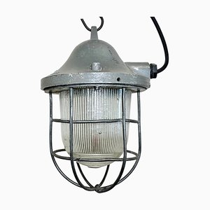 Industrial Grey Bunker Cage Light from Polam Gdansk, 1970s
