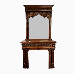 Gothic Style Walnut Fireplace, 1890s