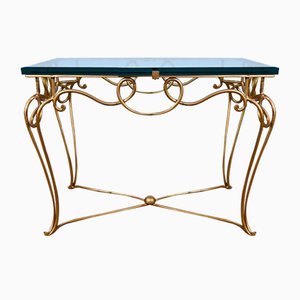 Small Golden Wrought Iron and Glass Table in the style of Drouet Spirit, 1970s