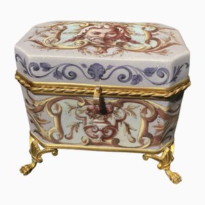19th Century French Empire Porcelain and Gilt Bronze Jewelry Box