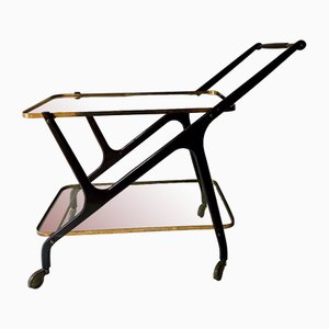 Bar Trolley in Wood, Brass and Glass with Removable Trays attributed to Cesare Lacca, Italy, 1950s