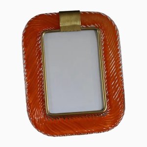 Orange Twisted Murano Glass and Brass Photo Frame, 2000s