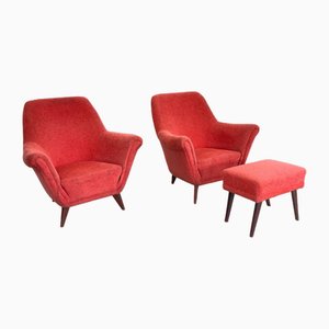 Lounge Chairs & Ottoman, 1950s, Set of 3