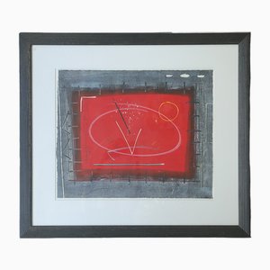 Black and Red Composition, Color Lithograph, 1970s, Framed