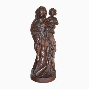 Bernard Van Risen Burgh, Sculpture of Woman with Child, 18th Century, Chestnut Wood