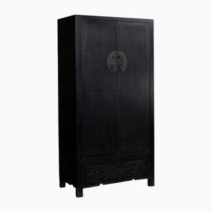 Large Elm Chinese Cabinet with Carved Apron