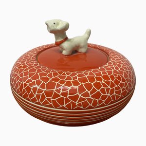 Coral Red Ceramic Box from Zulimo Arezzo of Perugia, Italy, 1940s