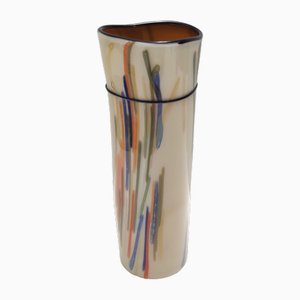 Vase Postmoderne Cylindrique en Verre Opalin Soufflé à la Main, Italie, 1960s