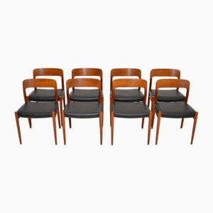 Teak and Leather Model 75 Dining Chairs attributed to Niels Moller, 1960s, Set of 8