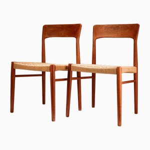 Esszimmerstühle aus Teakholz mit Korbgeflecht von Henning Kjaernulf für Koruo Stolefabrik, Dänemark, 1960er, 2er Set