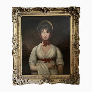 Portrait of a Young English Woman, 19th Century, Oil on Canvas, Framed