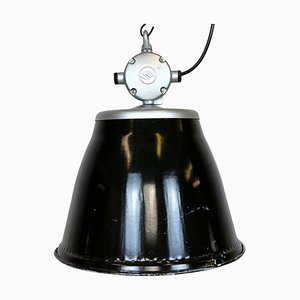 Lámpara colgante de fábrica industrial esmaltada en negro de Elektrosvit, años 60