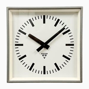 Industrial Grey Square Wall Clock from Pragotron, 1980s